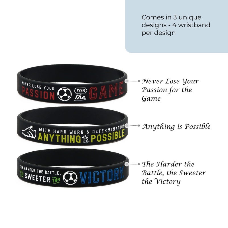 Inkstone (12-pack Soccer Motivational Silicone Bracelets - Wholesale Bulk Soccer Jewelry, Sports Gifts, Party Favors and Supplies, Soccer Bracelet For Boys - Image 2
